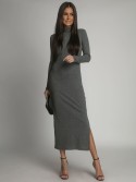 Cotton fitted maxi dress with a turtleneck, graphite FG680